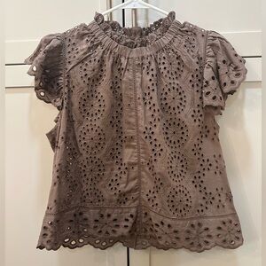 Elegant Eyelet Lace Brown Top-M